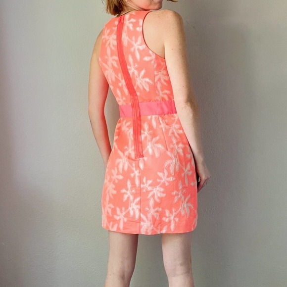 Milly New York Orange Satin Floral Jacquard Zip Up Cinched Mini Dress - Picture 4 of 8